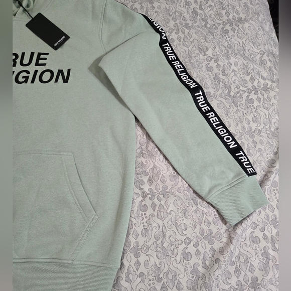 True Religion Mens Pullover Hoodie Size Large Frosty Green - Picture 4 of 6